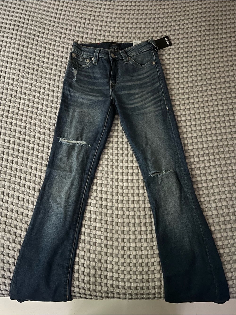 True Religion Women's Dark Indigo Bootcut Jeans with Distressing
